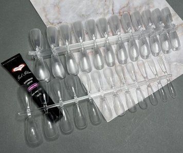 Клей + типсы гелевые прозрачные 10 пластин набор для наращивания ногтей 22061 фото