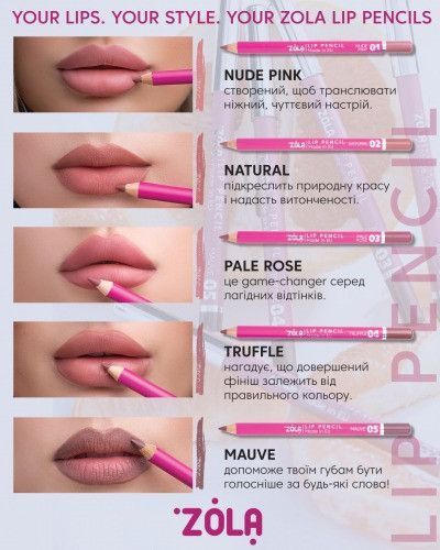 Карандаш для губ ZOLA Lip Pencil 02 Natural 26019 фото