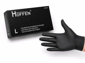 Перчатки нитриловые Hoffen Black, без пудры, черные L 28582 фото