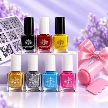 Набор для стемпинга Global Fashion: 7 лаков по 7 мл. + штамп в подарок 20073 фото